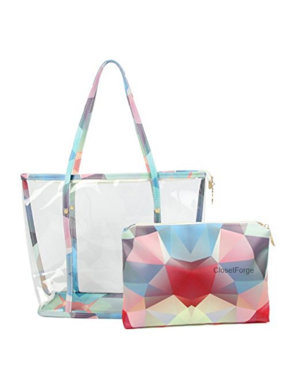 Clear PVC Transparent Shoulder Bag Tote with Zipper Closure & Removable